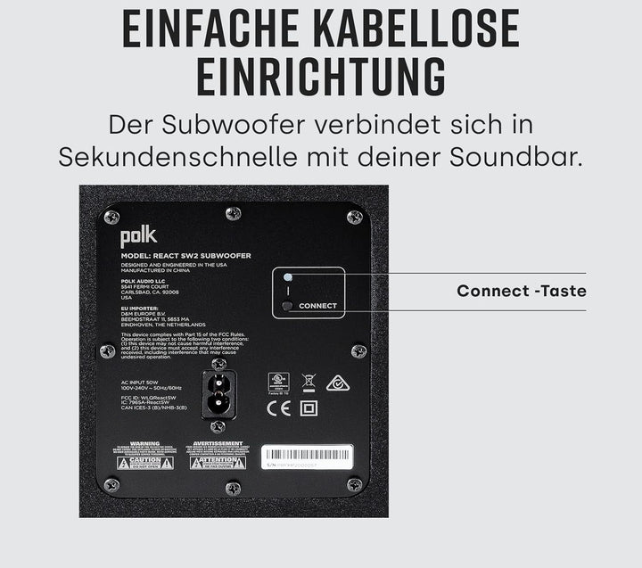 Polk Audio React Sub, Kabelloser Subwoofer Für Die Polk React Soundbar