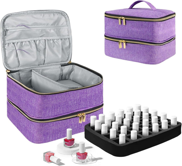 Nagellack Organizer Tasche, Doppelschicht Nagellack Aufbewahrung Box, Organizer Koffer Für Nageldesign Kosmetiktasche Für 30 Flaschen Neonail Base(15Ml-0.5 Fl.Oz) & 1 Nagellampe(Schwarz)