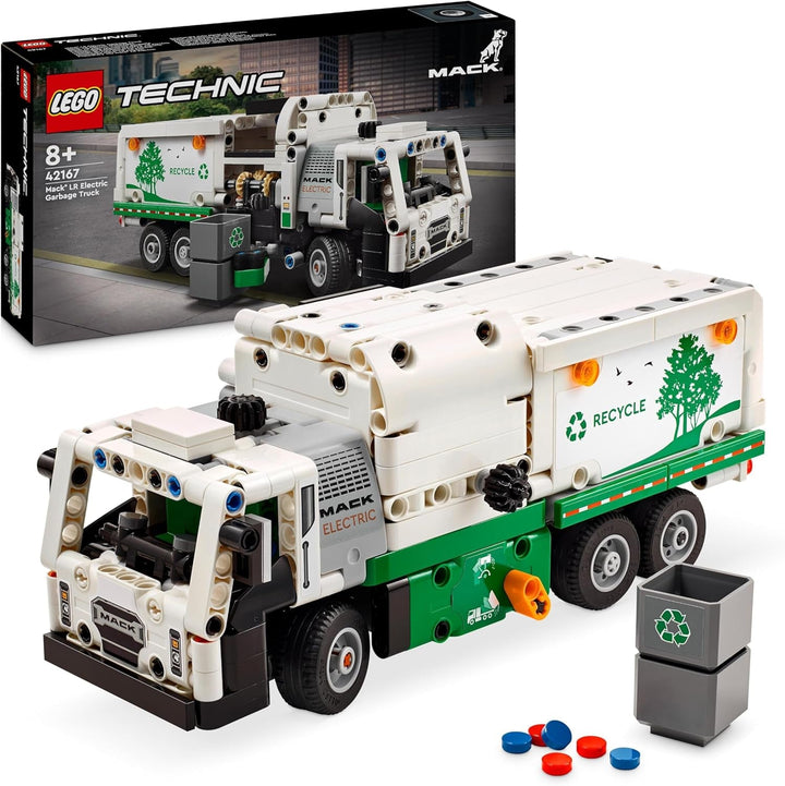 Autobasculantă electrică LEGO Technic Mack LR, model de autobasculantă pentru jocuri de rol de reciclare & Buldozer Technic Heavy Duty, buldozer de jucărie de construit