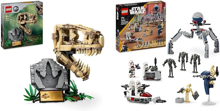 LEGO Jurassic World Dinosaur Fossils: T. Rex Head, jucărie dinozaur de construit, decor dinozaur pentru camera copiilor, craniu T-Rex schelet cu amprentă, cadou pentru băieți și fete 76964