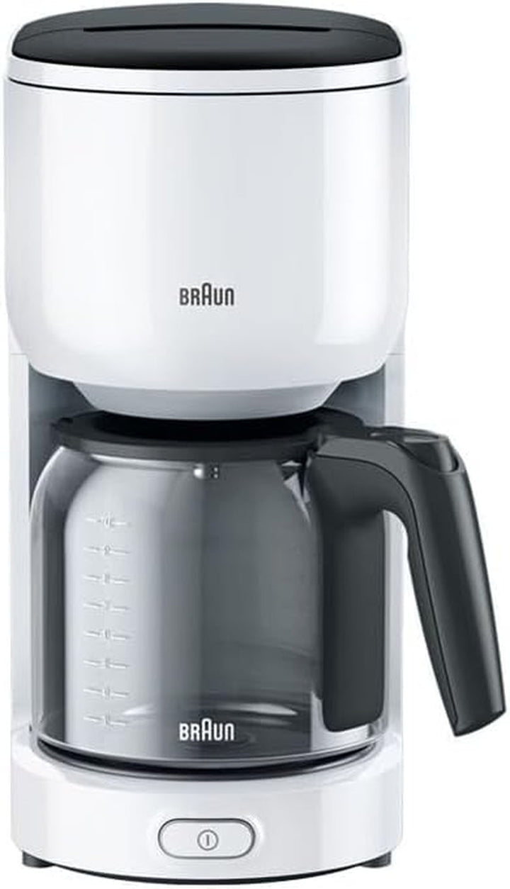 Espressor Braun Purease KF 3100 WH – Espressor cu filtru și carafă de sticlă pentru 10 cești de cafea, Espressor pentru o aromă unică, 1000 wați, Alb