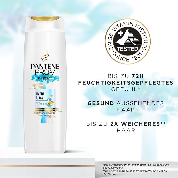 Pantene Pro-V Hydra Glow Feuchtigkeitsspendendes Shampoo Mit Biotin 250Ml. Pro-V Miracles Shampoo Für Trockenes, Geschädigtes Haar, Mit Hyaluronsäure, Spendet Feuchtigkeit, Mit Vitamin B5