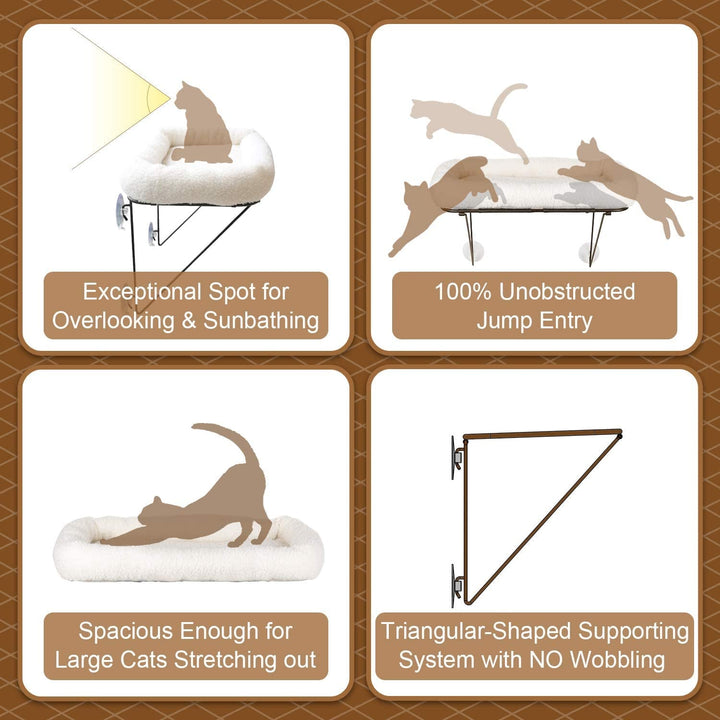 Șezlong pentru pisici - complet metalic, cu suport de jos - cu pat mare confortabil pentru animale de companie - hamac de fereastră pentru pisici și pisoi de talie mare - ideal pentru bronzare, moțăi și bucuria de priveliște (alb)