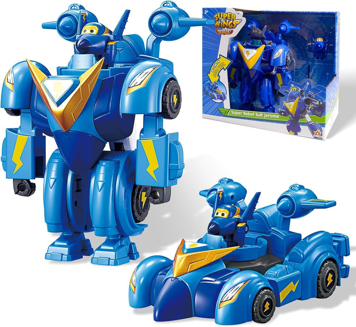 Super Wings EU770351 - Super Robot Suit Jett, aprox. 18 cm înălțime figurină de joacă transformabilă, costum de robot 2 în 1 și super mașină, pentru copii de la 3 ani în sus, Roșu