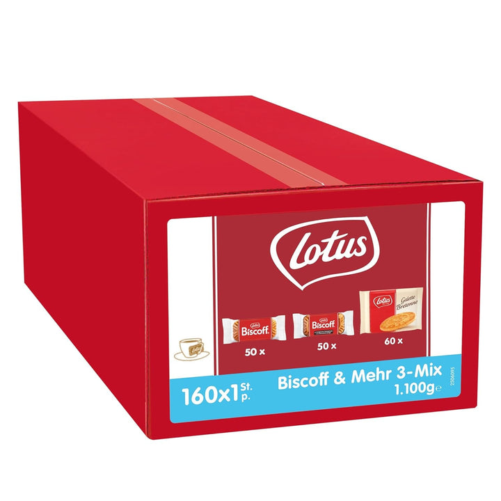 Lotus Biscoff | Biscuite caramelizate, Biscuite cu ciocolată caramelizată și Gallette Bretone | 160 de biscuiți ambalați individual | Doar ingrediente naturale | 160 x 1 | 1,1 kg