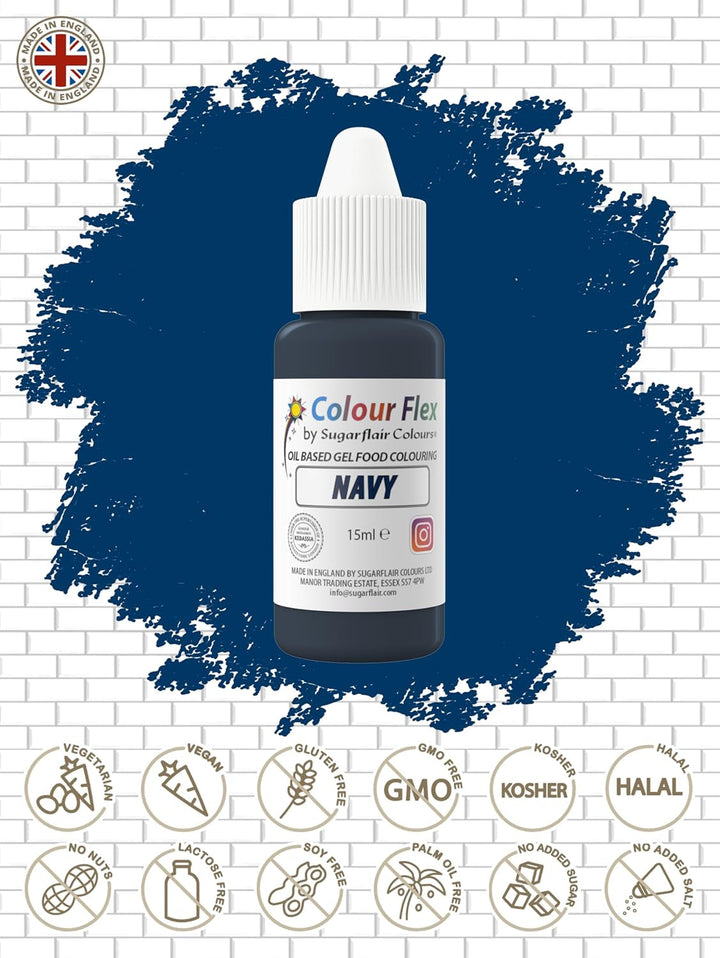 Sugarflair Colourflex Lebensmittelfarbe Auf Ölbasis Navy Blue, Flüssige Lebensmittel Farbe Hochkonzentriert, Food Coloring Für Buttercreme, Schokolade, Teige, Fondant, Zuckerguss Und Mehr - 15 Ml