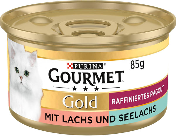Gourmet Gold Refined Ragout Duetto Hrană umedă pentru pisici, somon și pollock, 12Pack (12 X 85G)