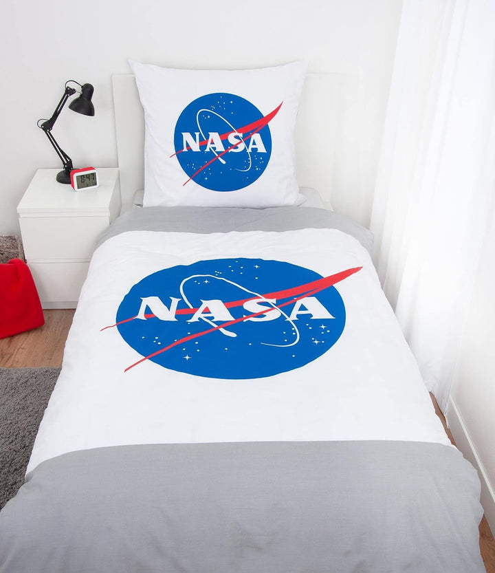 Set de lenjerie de pat NASA, bumbac/renforcé, gri/alb Lenjerie de pat - copii Naty Shop
