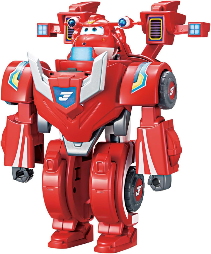 Super Wings EU770351 - Super Robot Suit Jett, aprox. 18 cm înălțime figurină de joacă transformabilă, costum de robot 2 în 1 și super mașină, pentru copii de la 3 ani în sus, Roșu
