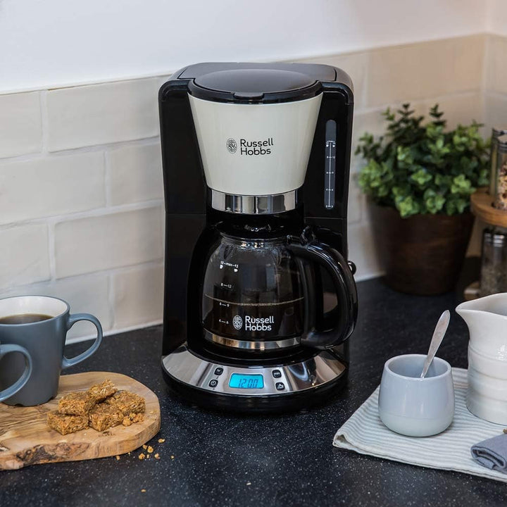 Russell Hobbs 24033-56 Victory Cafetier digital din sticlă, oțel inoxidabil, 1,25 litri, culoare crem