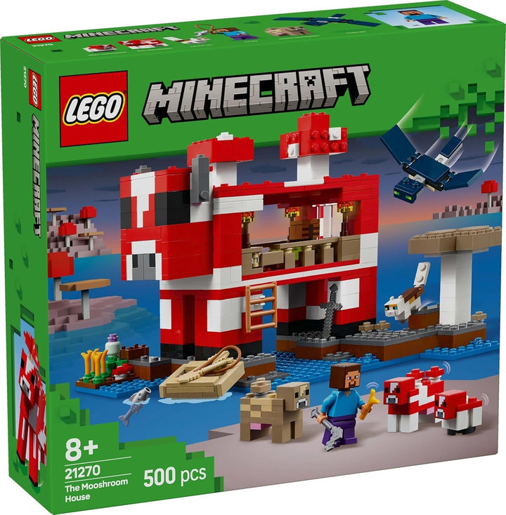 LEGO Minecraft The Mushroom Cow House, jucărie de construit pentru jocul video, model în țara ciupercilor cu minifigurine, Steve și alte personaje, set de joacă pentru băieți și fete de la 8 ani 21270