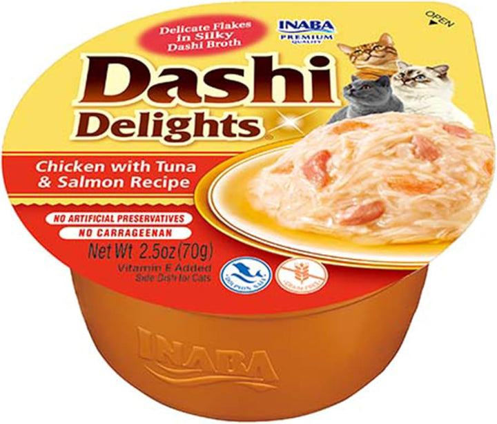 INABA Dashi Delights Hrană umedă pentru pisici 100% pui natural | Fără cereale, fără zahăr, fără arome artificiale, 86% umiditate | Tratamente premium pentru pisici în bulion 70 G (pachet de 6)