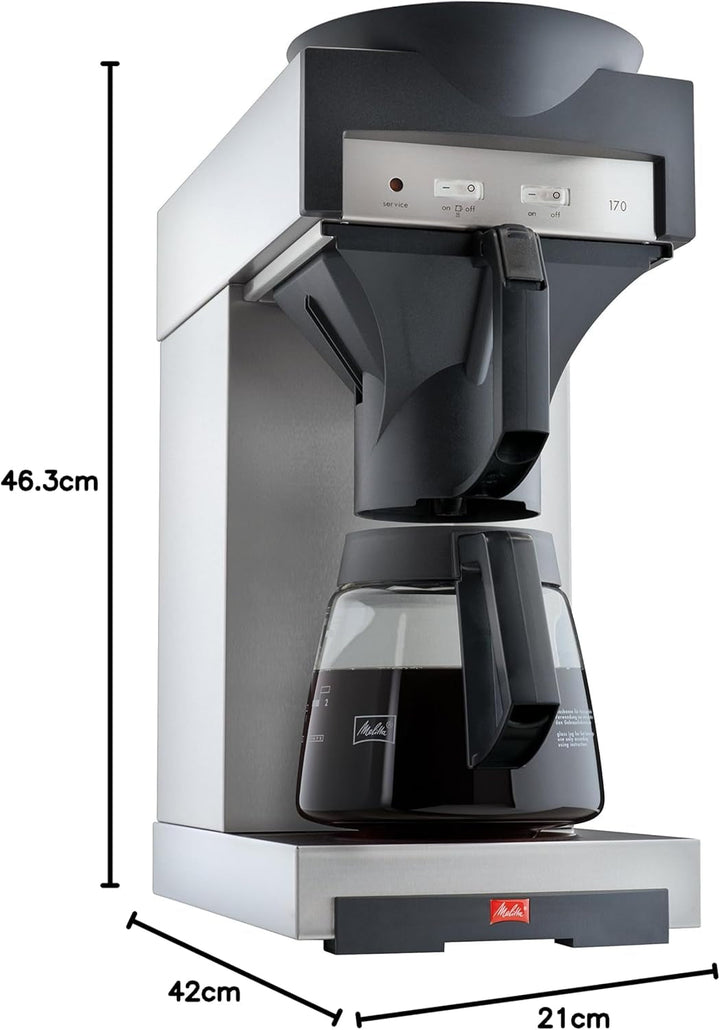 Melitta 20348 Cafetiera cu filtru Cu ulcior de sticlă, 1,8 L, placă de încălzire, 17M, oțel inoxidabil / negru ,