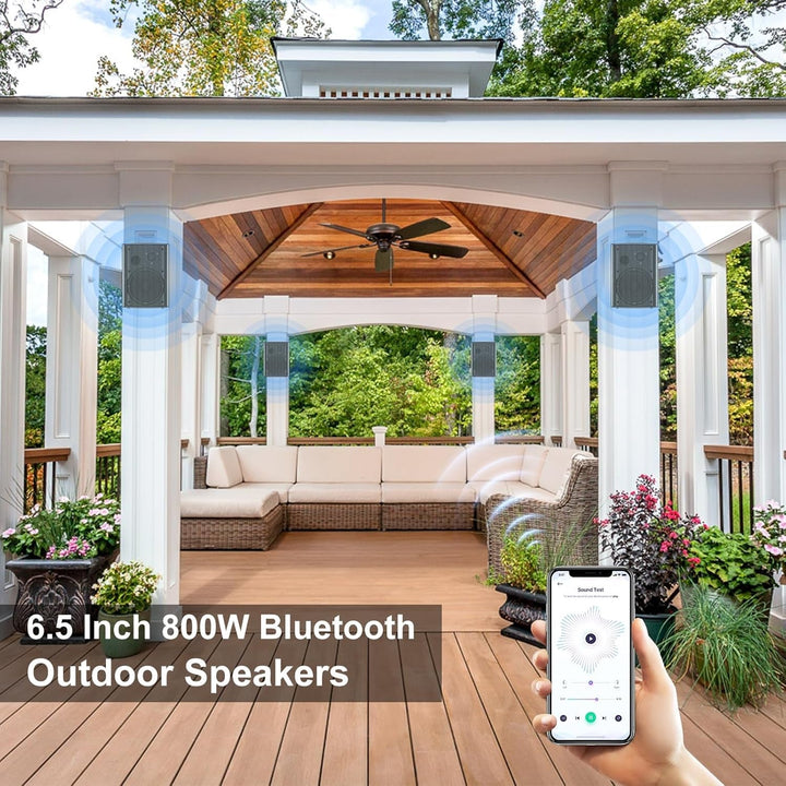 STUDIOFINIX 800W 6,5 Zoll Outdoor-Lautsprecher Wasserdicht Mit Bluetooth-Verstärker Wandhalterung Wetterfester Lautsprecher Für Patio Garten Poolside Home (4 Lautsprecher, Schwarz)