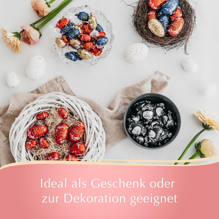 Lindt Schokolade LINDOR Eier Mix | 254 G | 55 X LINDOR Eier Mit Zartschmelzender Füllung in Den Sorten Milch, Weiß Und 45% Feinherb | Oster Schokolade | Schokoladengeschenk | Ostereier | Schokoeier