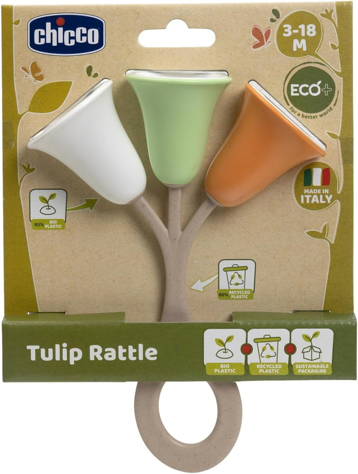 Chicco ECO+ clopoțel lalea, ușor de apucat și agitat, din plastic reciclat, fără culoare, cu clinchet amuzant, jucărie pentru copii, 3-18 luni Jucarii Bebe Naty Shop