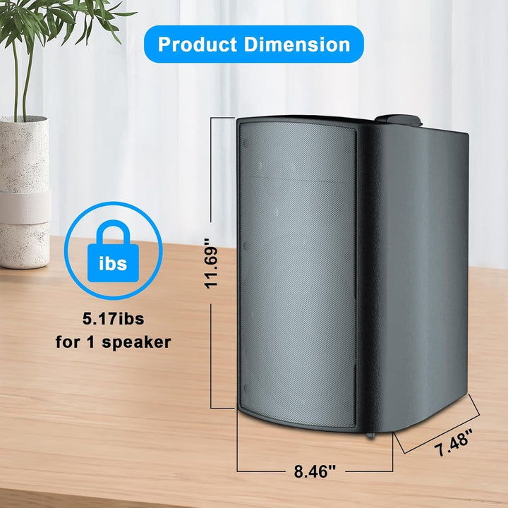 STUDIOFINIX 800W 6,5 Zoll Outdoor-Lautsprecher Wasserdicht Mit Bluetooth-Verstärker Wandhalterung Wetterfester Lautsprecher Für Patio Garten Poolside Home (4 Lautsprecher, Schwarz)