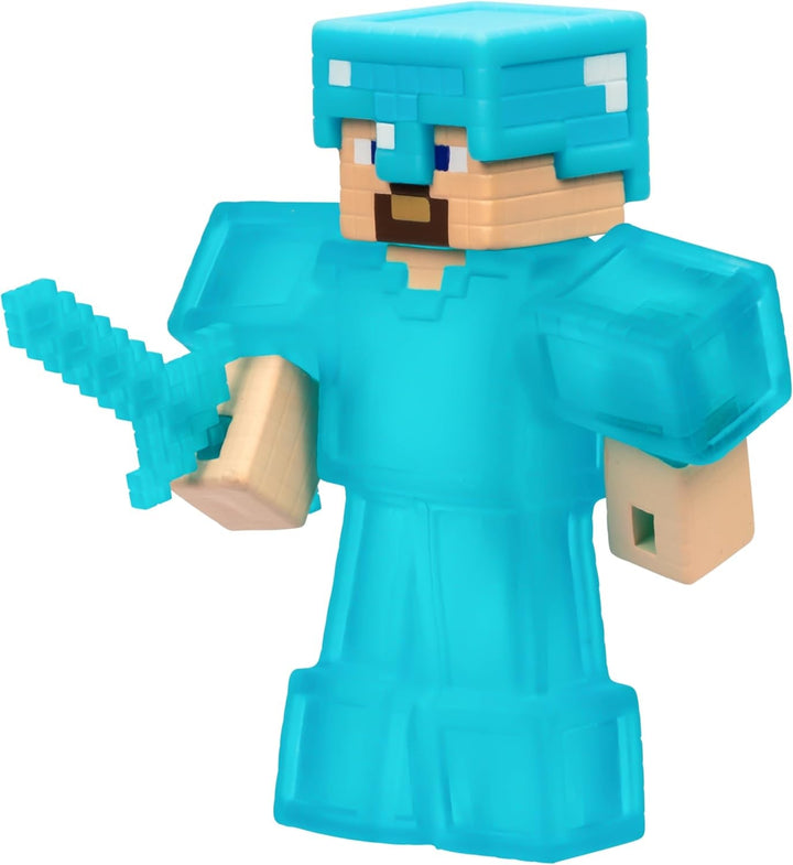 Heroes of Goo Jit Zu - figură Minecraft extensibilă - Steve cu armură și sabie de diamant, umplutură Goo super elastică cu element de diamant ascuns în interior, extensibilă până la trei ori dimensiunea