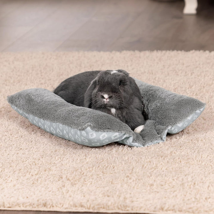 Pat pentru pisici de interior, lavabil, cu role de gât detașabile, pentru animale de companie de până la 4,1 kg – Covoraș de pluș cu imprimeu de diamant – Gri, mărimea S