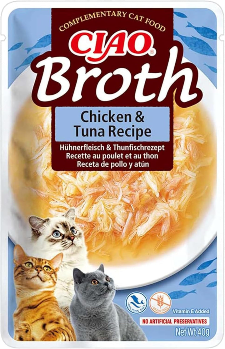 INABA Ciao Stew Hrană umedă pentru pisici 86% umiditate și vitamina E, supă premium pentru pisici cu pui și scoici 40 G (pachet de 12), 100% carne naturală, fără cereale, fără zahăr