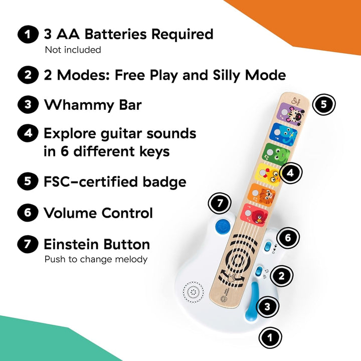 Baby Einstein, Hape, Strum Along Songs Magic Touch jucărie din lemn, jucărie muzicală din lemn chitară, instrumente muzicale electronice, jucărie senzorială și de activitate pentru copii, de la 6 luni Jucarii Bebe Naty Shop