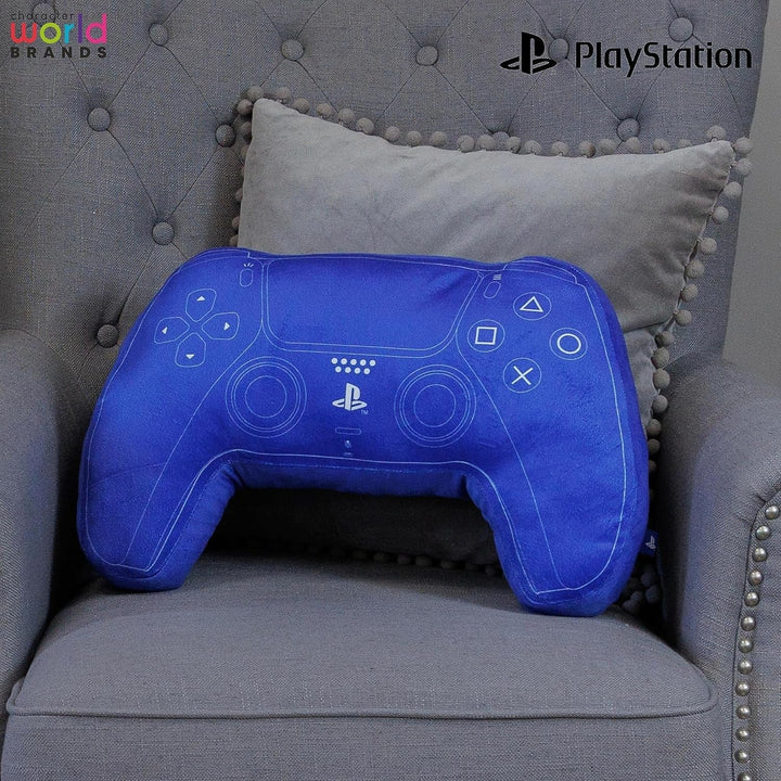 Character World: Pernă licențiată oficial în formă de controler Playstation, design de set de mână, pernă de pluș umplută | Perfect pentru dormitor sau decor de jocuri, albastru