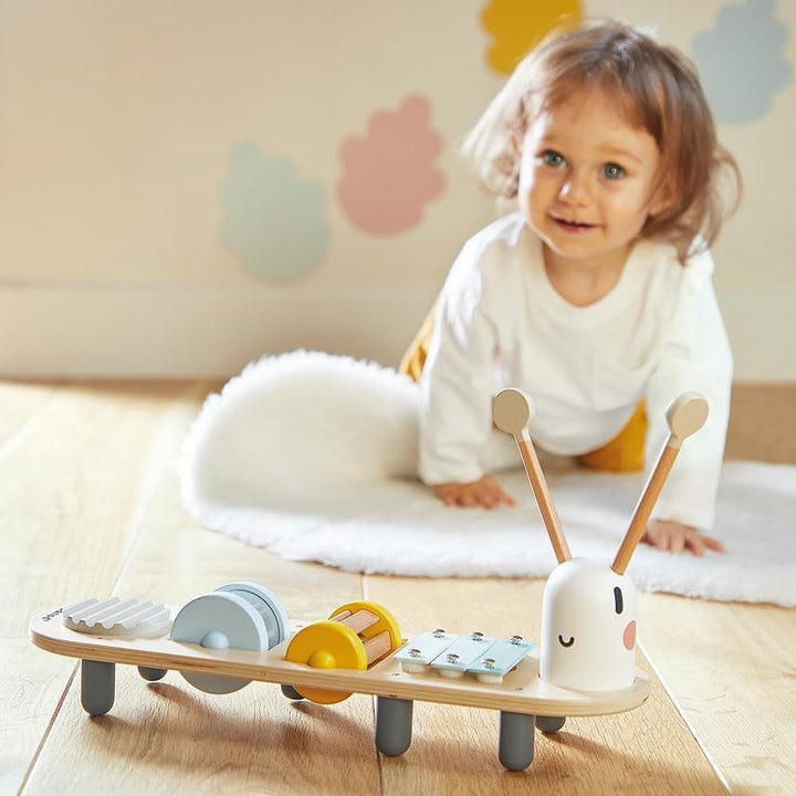 Janod - Șenile muzicale Sweet Cocoon - 5 activități muzicale pentru copii - Educație muzicală timpurie - Jucărie din lemn FSC - De la 12 luni, J04058 Jucarii Bebe Naty Shop