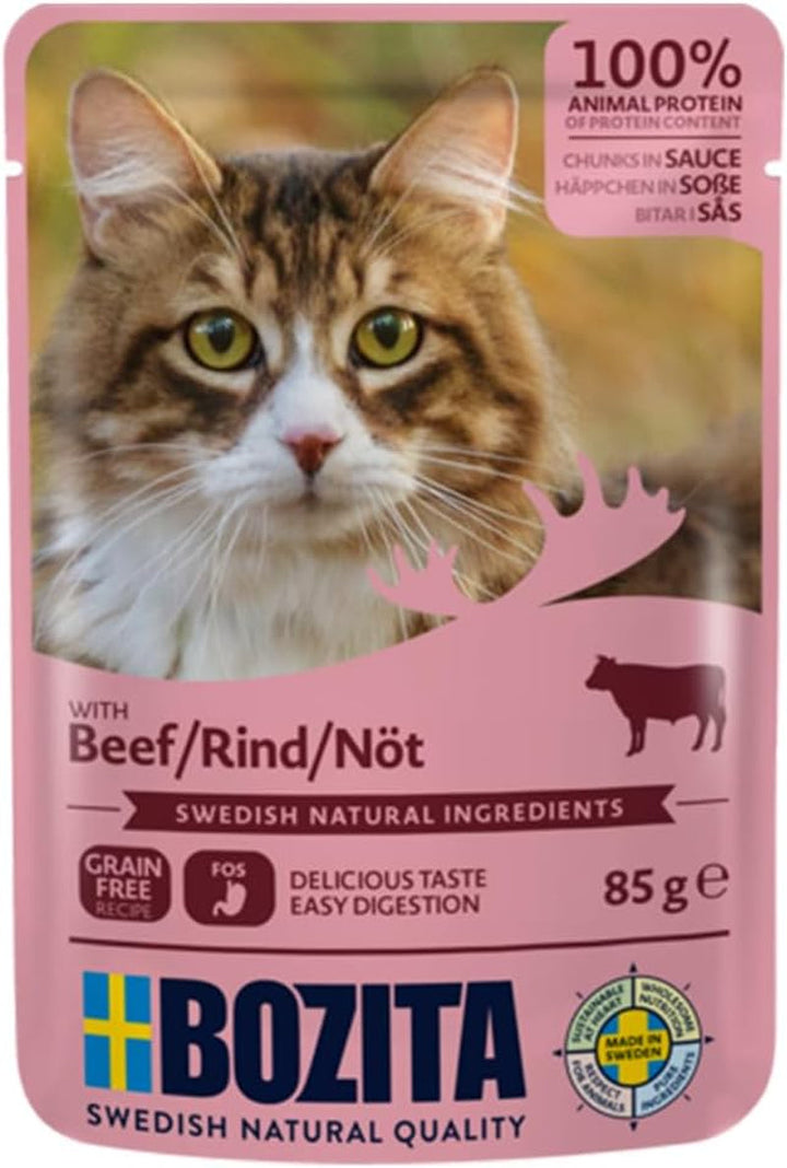 Bozita Pouch Mărunțișuri de hrană umedă în sos cu curcan - 12X85G Portion Pouch Hrană fără cereale și fără grâu pentru pisici - Hrană umedă pentru pisici adulte cu un conținut de 8,5% proteine și 4,5% grăsimi