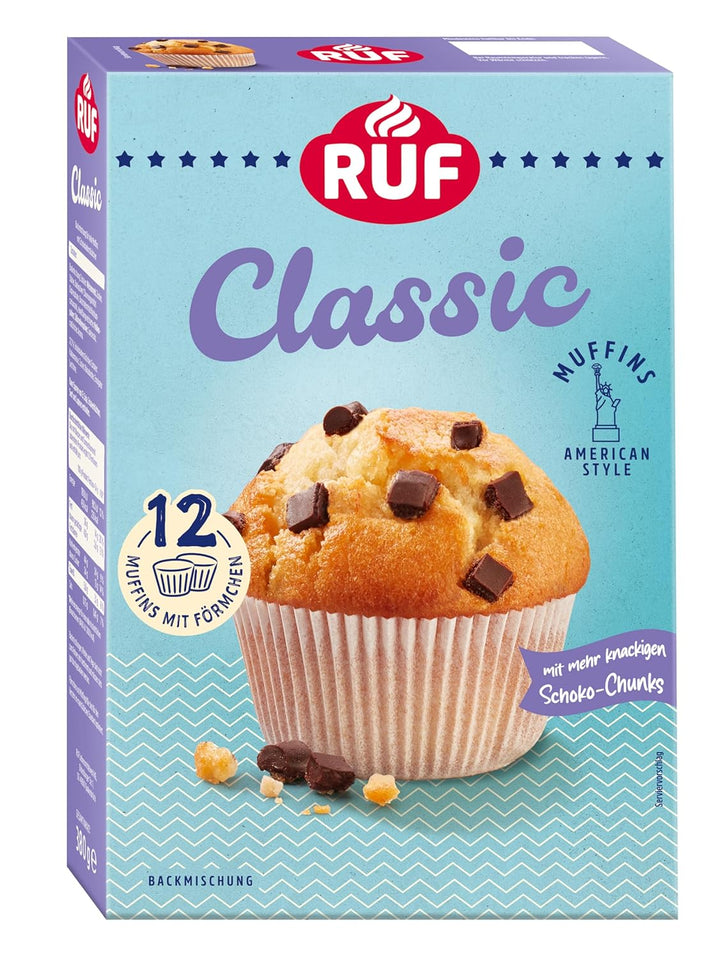 RUF Cheesecake-Muffins Backmischung, American Style Muffins Mit Cremiger Füllung, Einfache Zubereitung, 12 Muffin-Förmchen Inklusive