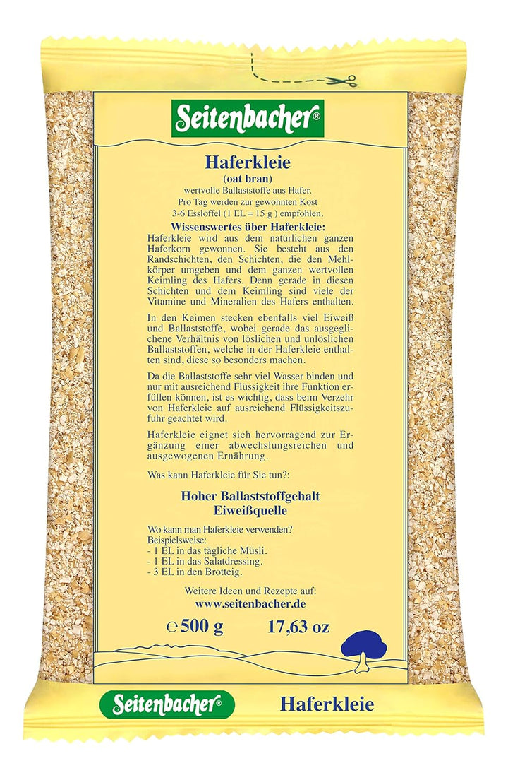 Seitenbacher Haferkleie I Hoher Protein Gehalt I Hoher Ballaststoff Gehalt I (1X 500 G )