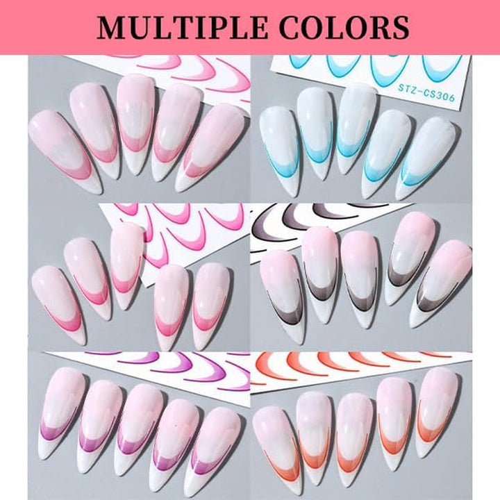 French Tip Nagelaufkleber - 6 Blatt Selbstklebende Nail Art Schablonen - Nagel Zubehör Und Dekoration