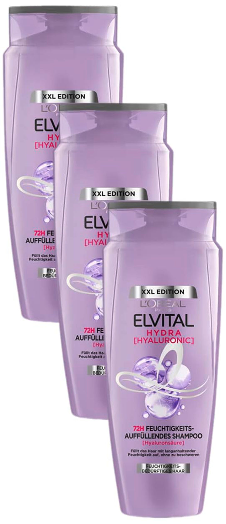 L'Oréal Paris Elvital Hydra Hyaluronic Feuchtigkeitsspendendes XXL Shampoo Für Glänzendes Haar, Hyaluron Shampoo Für Einen Feuchtigkeitsboost & Schutz, Langanhaltende Feuchtigkeit Und Pflege, 1000Ml