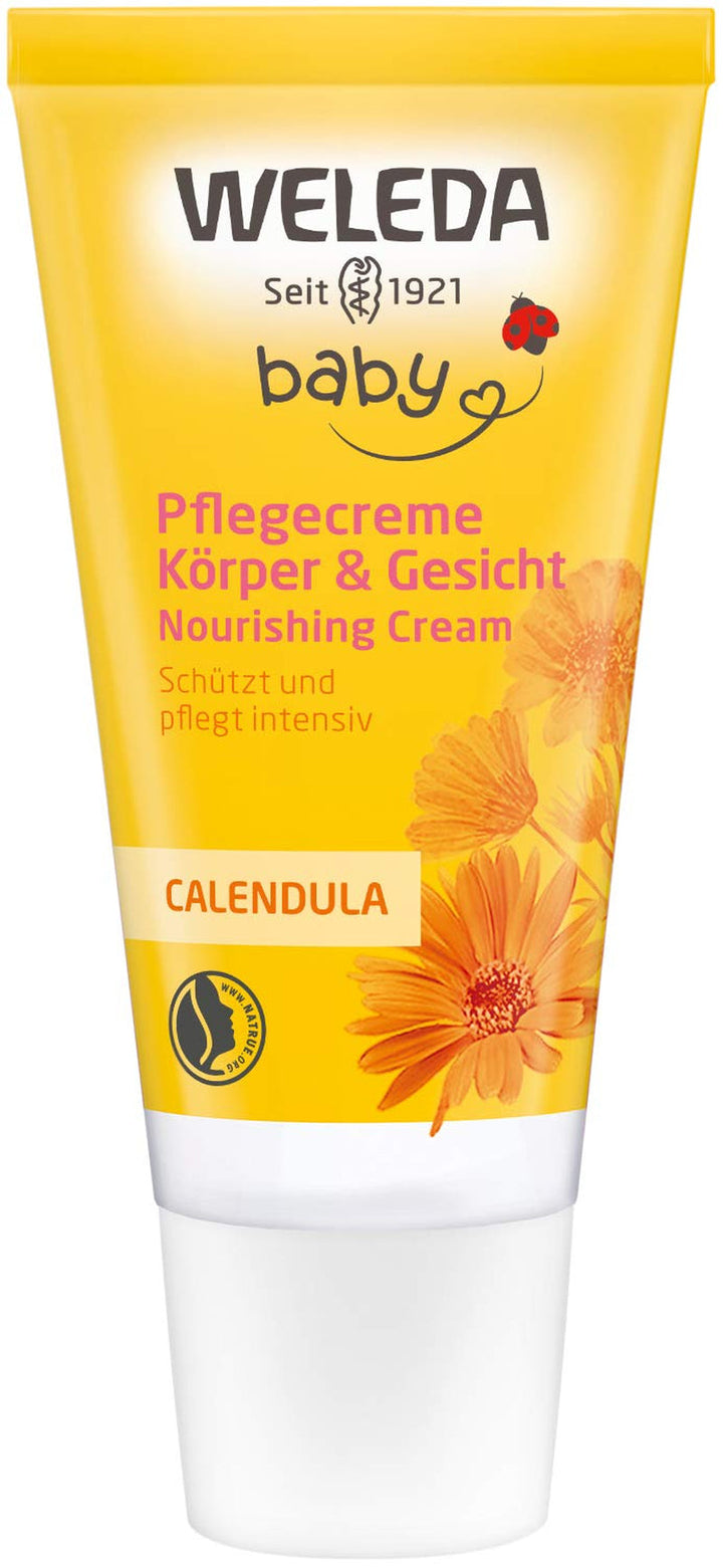 WELEDA Organic Baby Calendula Care Cream Body & Face 30ml - Cremă de față / cremă de piele pentru cosmetică naturală cu ulei de susan și lanolină pentru îngrijirea pielii uscate. Cremă hidratantă de îngrijire pentru bebeluși și copii