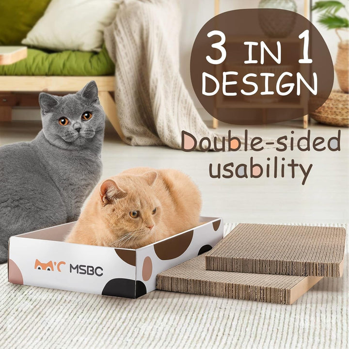 HAPPY HACHI, 3 buc. scânduri de zgâriat pentru pisici cu carton tip catnip, robust, față-verso, pentru pat, mobilier, pachet de protecție