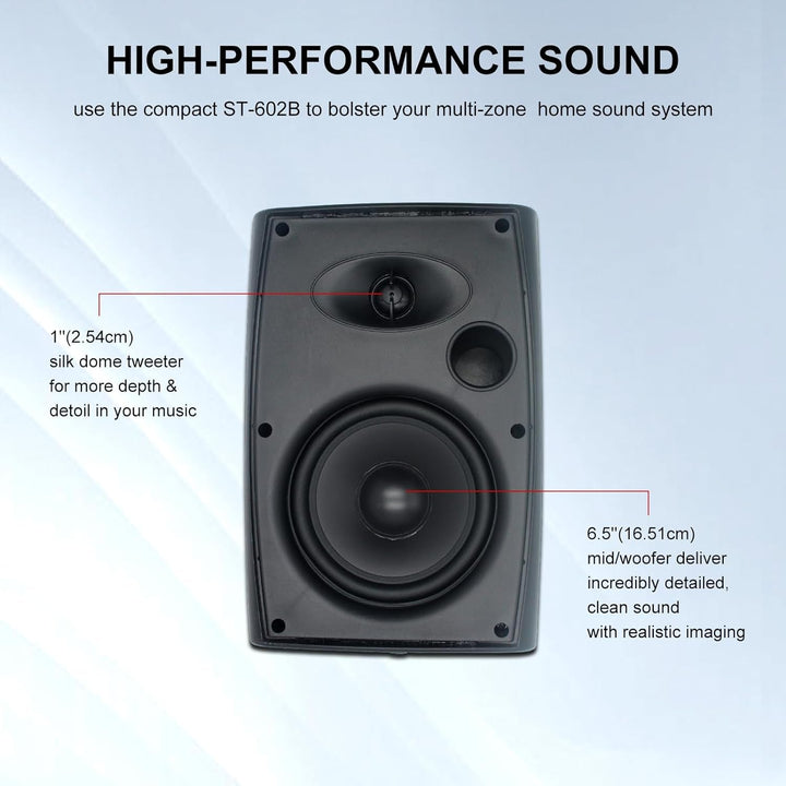 STUDIOFINIX 6,5 Zoll Outdoor-Lautsprecher Wandmontage 800W - Wasserdichte Und Leistungsstarke Audiolösung Für Innen/Außen, Haus, Terrasse, Garten, Hinterhof (4 Passiv-Lautsprecher Bundle/Schwarz)