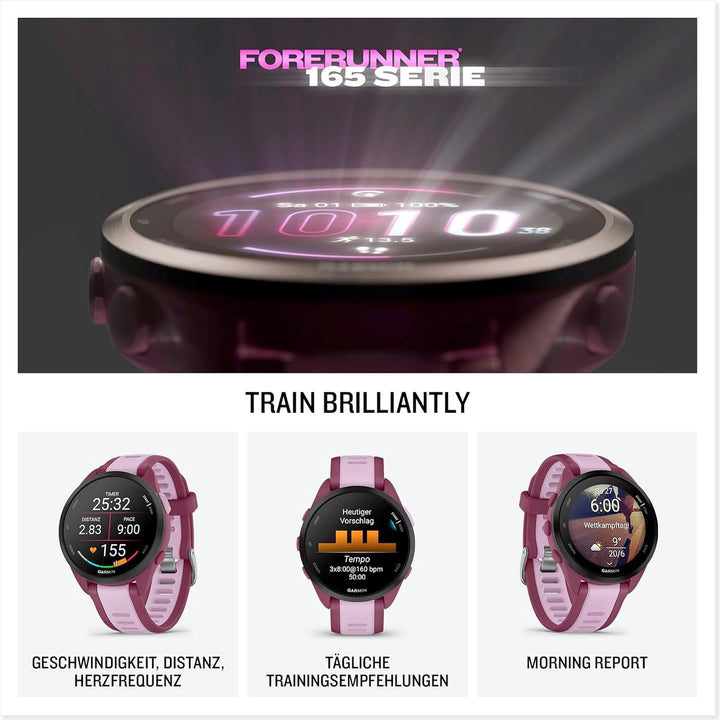 Garmin Forerunner 165 Music - smartwatch GPS ușor pentru alergare, cu ecran tactil AMOLED de 1,2", recomandări de antrenament, date despre sănătate, funcții inteligente și muzică pe încheietura mâinii