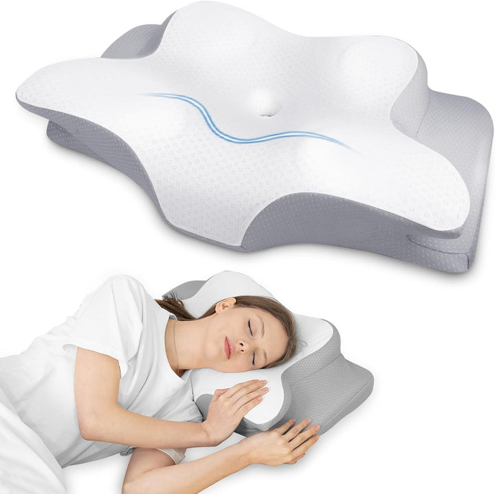 HOMCA Neck Pillow Pillow, Memory Foam Ergonomic Pillow 3D Cooling Pillow Cover For Supine, Side or Prone Position, 62 X 41 X 9.5/12.5 Cm