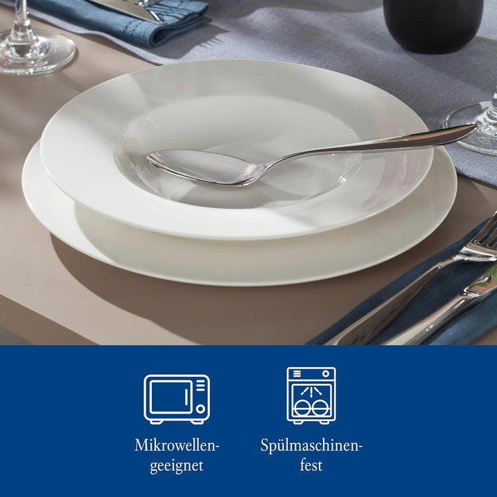 Vivo by Villeroy & Boch Basic White Tafelservice 12 Teilig Weiß, Teller Set, Weißes Geschirr, Geschirrset 6 Personen, Essservice, Speiseteller, Suppenteller, Spülmaschinenfest, Premium Porzellan