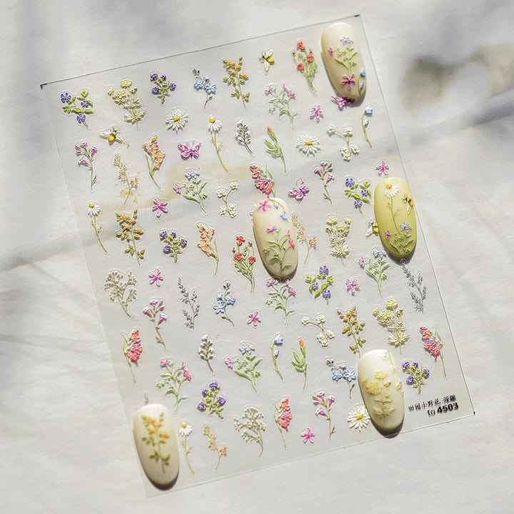 JMEOWIO 3D Nagelsticker Blumen Nail Art Sticker Selbstklebend Nagelaufkleber 5D Stereoskopisch Frühling Sommer Blumen Dekoration Nageldesign Zubehör 1 Blatt