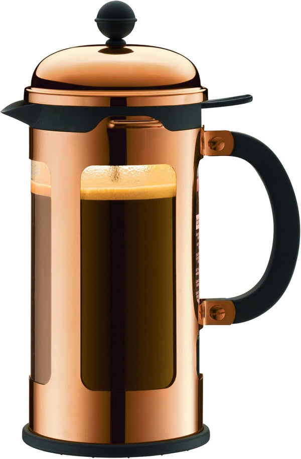 Cafetieră Bodum CHAMBORD (sistem French Press, protecție împotriva scurgerilor, cadru din oțel inoxidabil, 1,0 litri) cupru, cupru