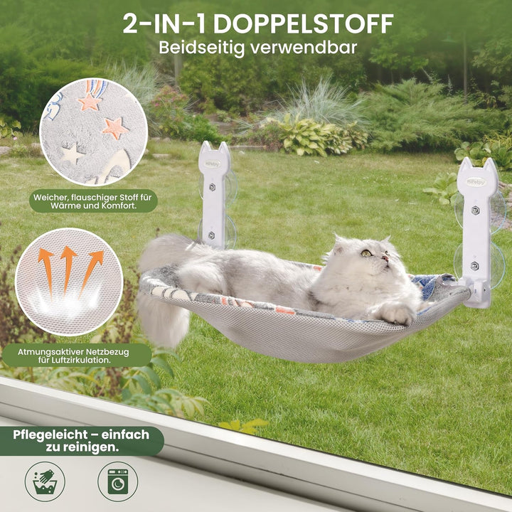 Șezlong pentru pisici, covoraș reversibil luminos, pliabil și fără fir, ventuze puternice de până la 20 kg, design încastrat confortabil, hamac pentru pisici cu vedere la 360°, pat pentru fereastră (gri, 1 pachet)