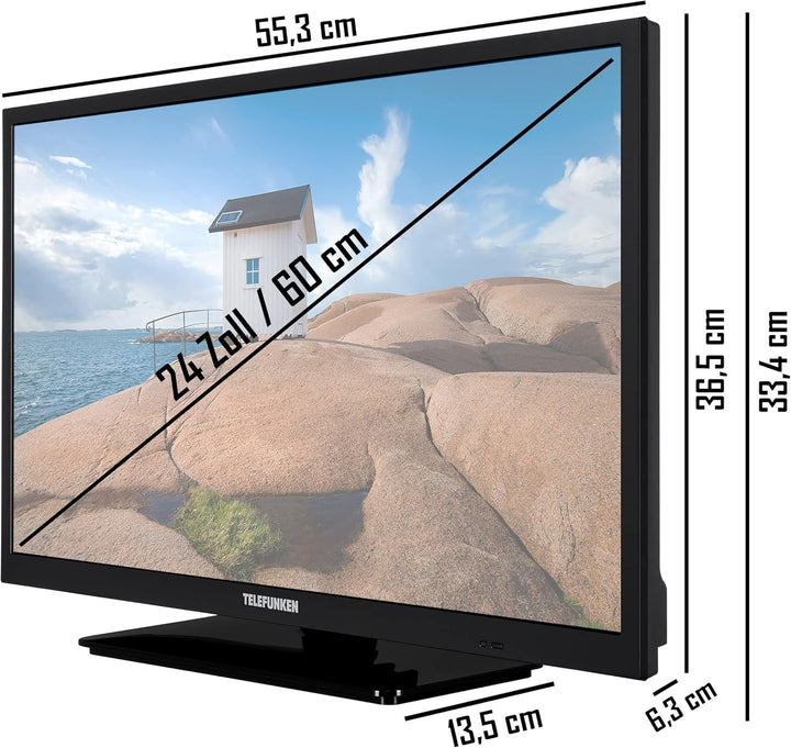 TELEFUNKEN XH24SN550MVD 24 Zoll Fernseher/Smart TV (HD Ready, HDR, Triple-Tuner, 12 Volt, Dvd-Player) - 6 Monate HD+ Inklusive [2023], Schwarz