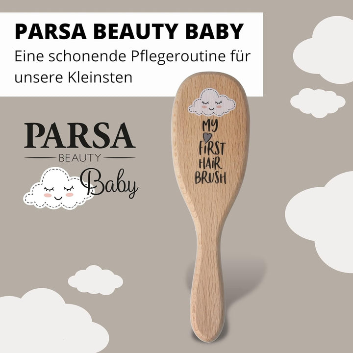 PARSA Beauty perie de păr pentru bebeluși cu păr de capră - perie de păr pentru bebeluși fabricată din lemn de fag certificat FSC® - perie pentru îngrijirea părului fin al bebelușilor - perie pentru bebeluși