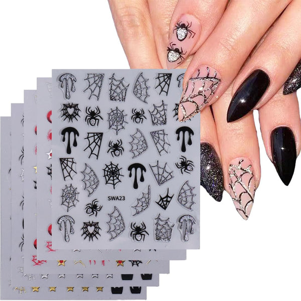 5 bucăți autocolante 3D pentru unghii Halloween, autocolante stereoscopice 5D pentru unghii, decorațiuni pentru unghii, accesorii pentru design unghii