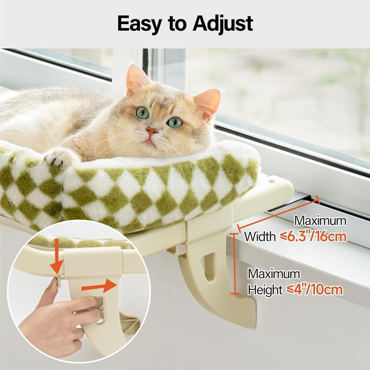 MEWOOFUN Hamac pentru Pisici, Pat pentru Pisici, Pervaz pentru Pisici - 50 x 36 cm, Pat pentru Pisici Încălzit, Hamac cu Pat Moale, Ventuză Detașabilă, Capacitate 18 kg (Gree L - cu Covoraș)