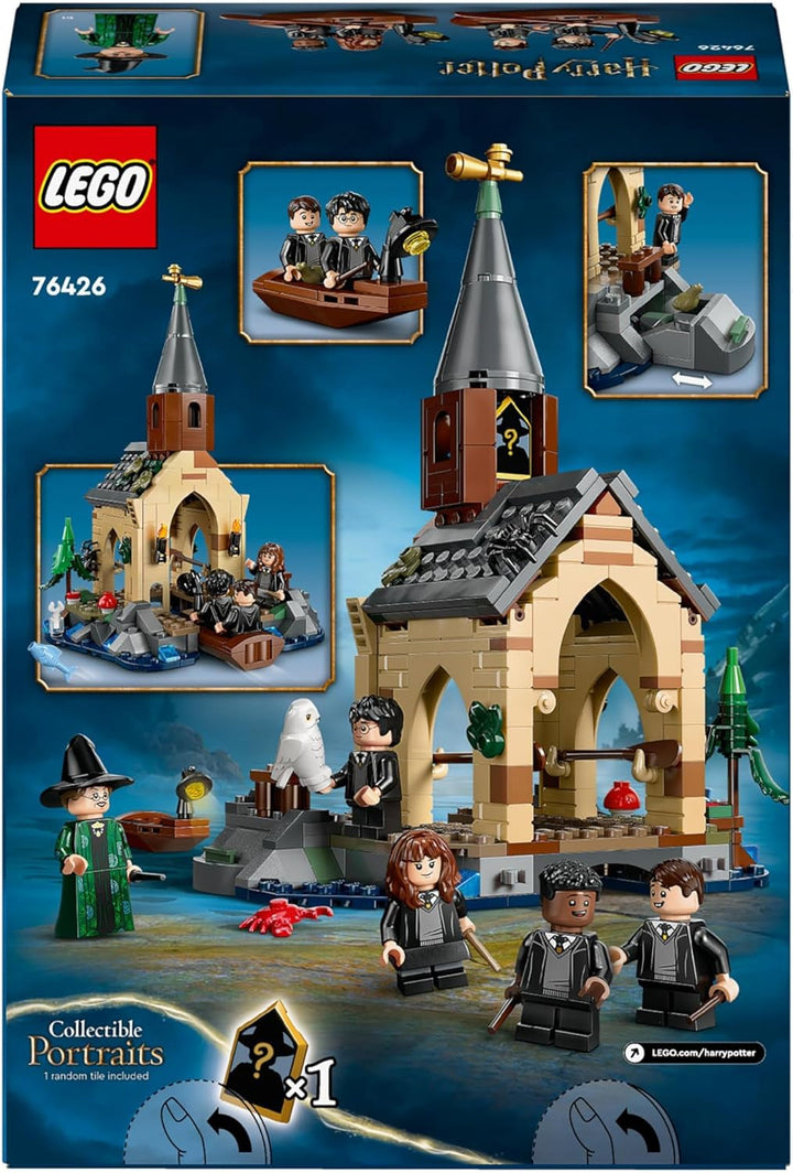 LEGO Harry Potter Hogwarts Castle Boathouse Model de jucărie pentru copii, include 2 bărci construibile și 5 mini figurine, cadou pentru fete, băieți și toți fanii de la 8 ani 76426