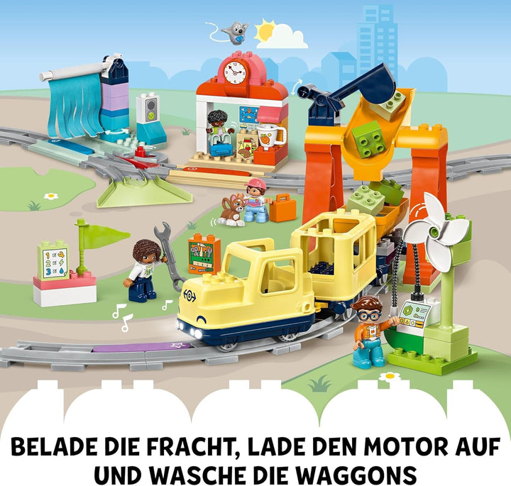 LEGO DUPLO Town Large Interactive Railway, jucărie de construcție pentru copii mici de la 3 ani, locomotivă Push & Go cu lumini și sunete, piese pentru șine, jucărie educativă pentru preșcolari 10428