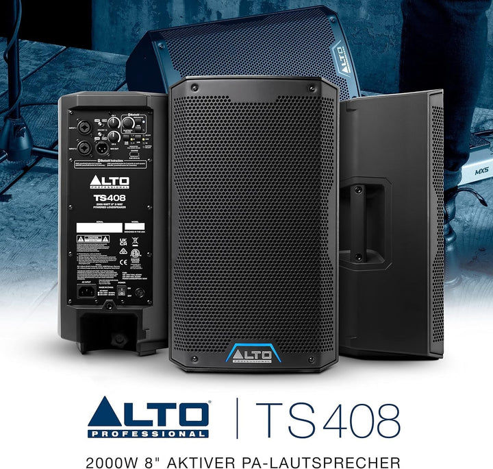 Alto Professional TS408 - 2000W 8 inch Active Pa Speaker cu 3 canale Mixer, Bluetooth Streaming, Wireless Speaker Pairing, DSP și Alto App