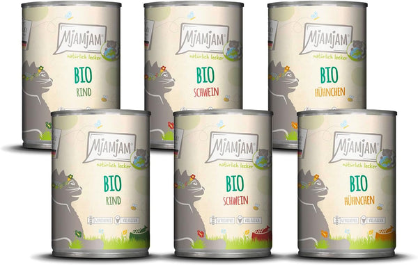 Mjamjam - Hrană umedă premium pentru pisici - Naturally Delicious - The Organic Box, 6-pack (6 X 400G), fără cereale