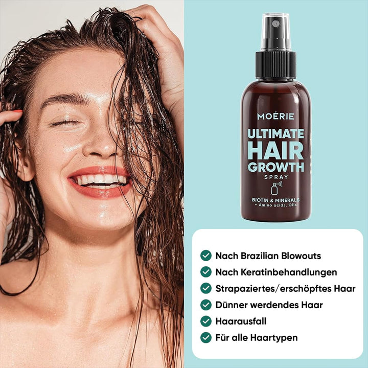 MOÉRIE Ultimate Mineral Hair Growth Spray pentru păr mai lung, mai gros și mai plin - cu biotină și cafeină - produse vegane pentru păr, fără parabeni, toate tipurile de păr, inversează căderea părului - aprovizionare pe 2 luni Ingrijirea parului Naty Shop